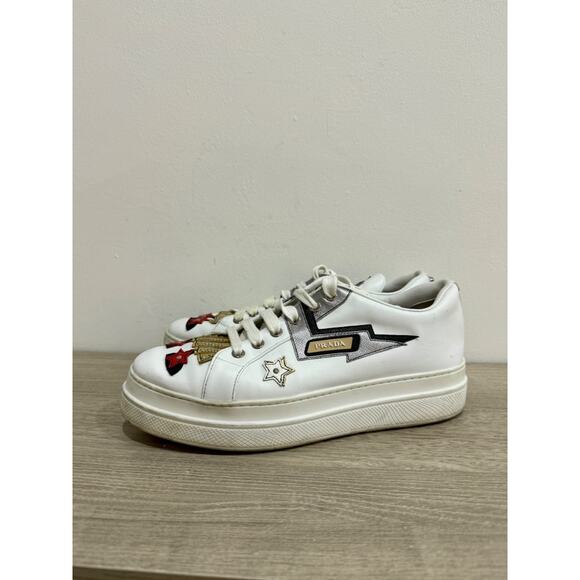 Prada Leather Robot Queen Patchwork Low Top Platform Sneaker White Women's EU 39 - Picture 2 of 7
